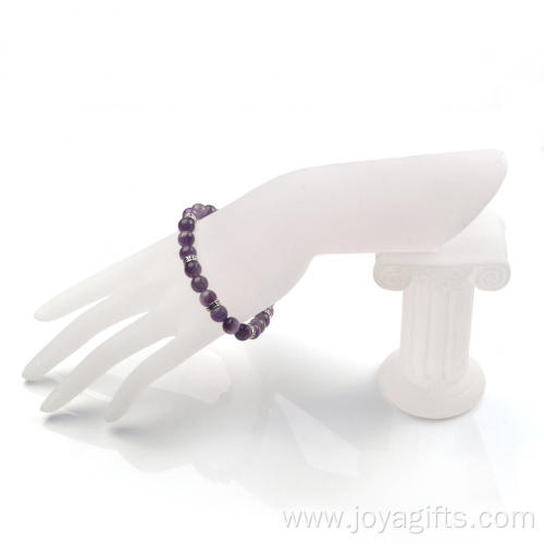 8mm Natural Amethyst Crystal Stone Bulk Wholesale Trend Charm Alloy Bead Bracelet